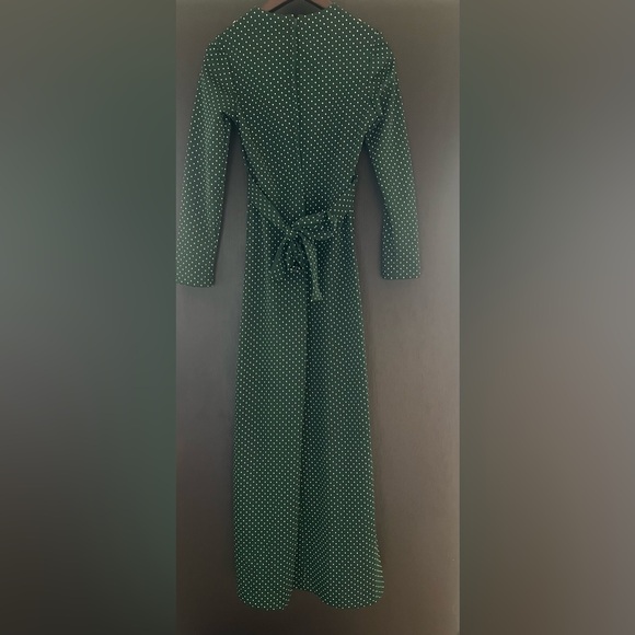 Vintage 70s Bib Front Tie Back Prairie Long Sleeve Maxi Dress - Picture 8 of 14